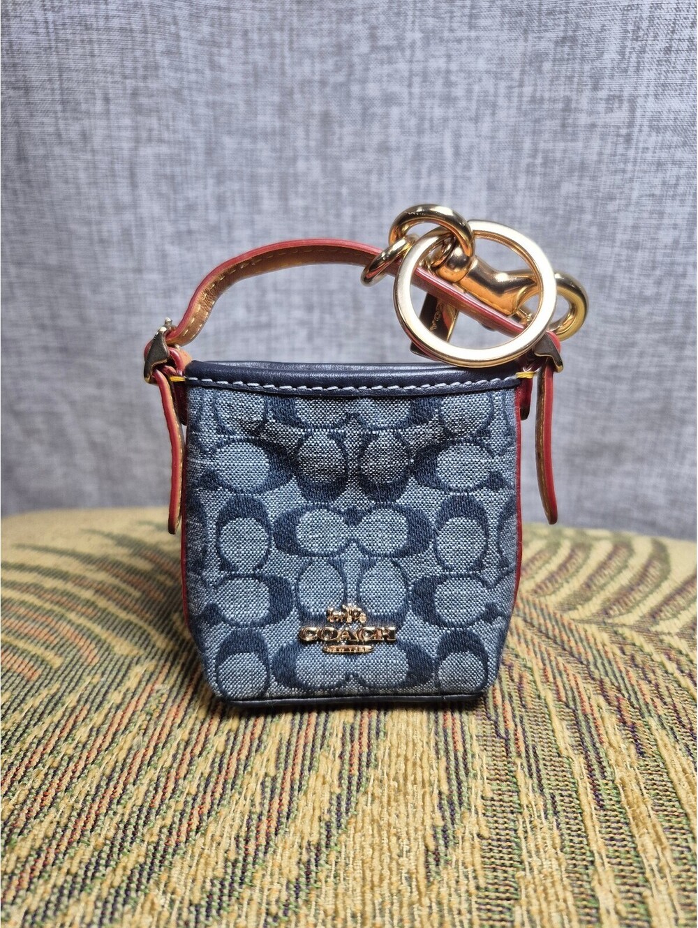 Coach Mini Val Duffle Bag Charm Keychain Signature Chambray C8223 NWOT - Picture 2 of 11